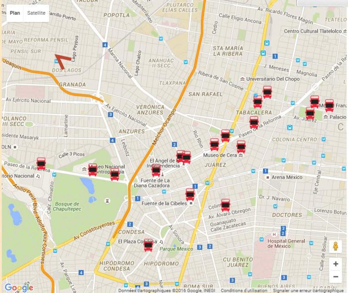 turibus Мексико Сити маршрутата на мапата