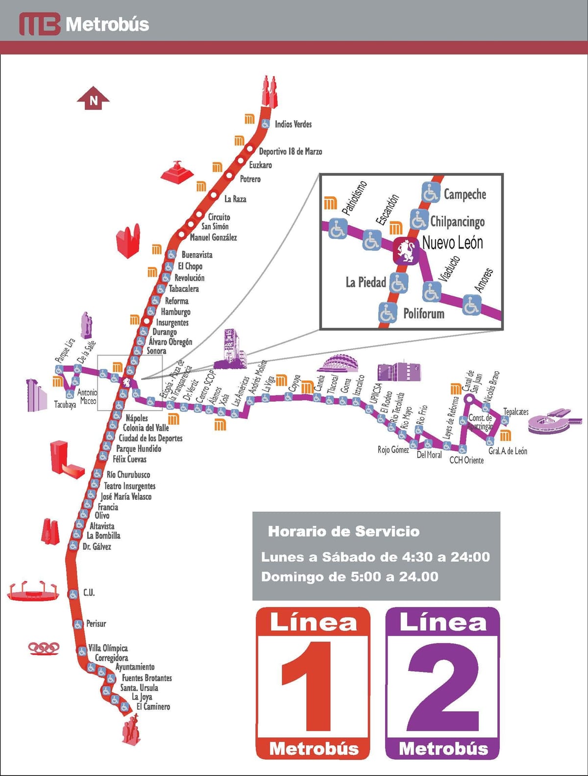 карта на metrobus Мексико Сити