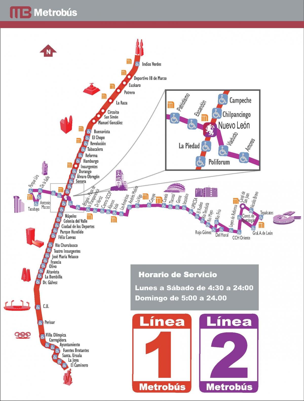 карта на metrobus Мексико Сити