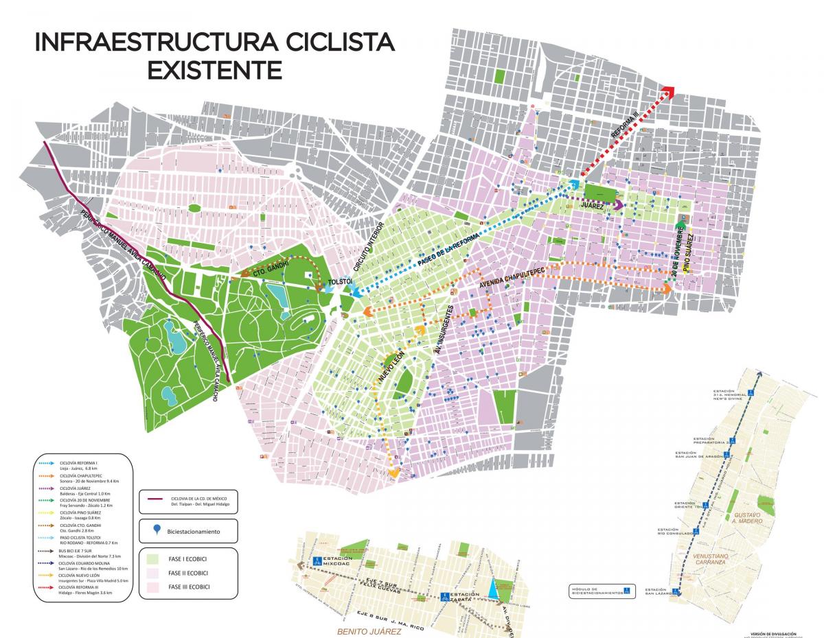 карта на Мексико Сити велосипед
