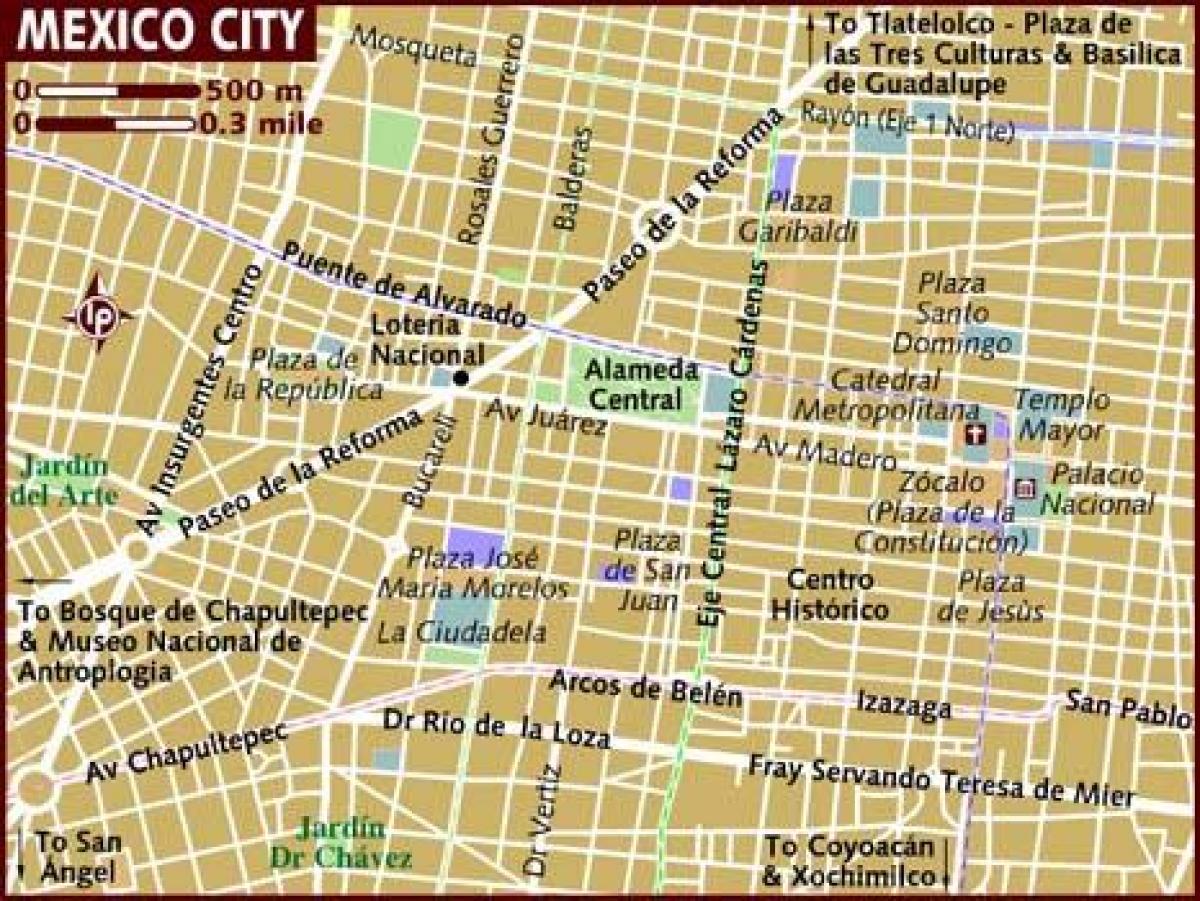 centro historico Мексико мапа на Градот